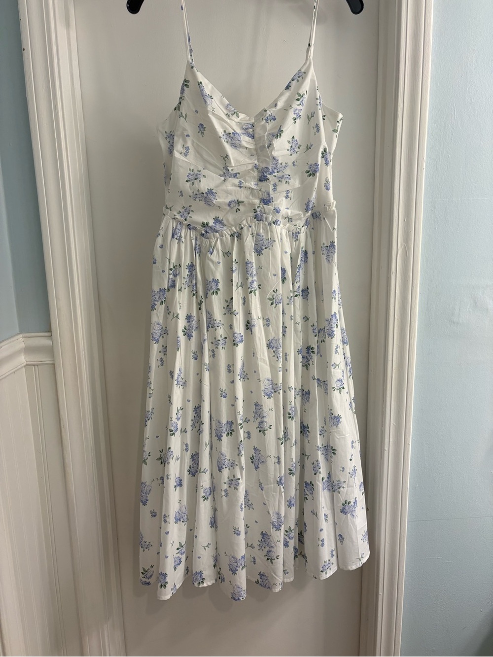 Storia White Dress with Blue Floral Print